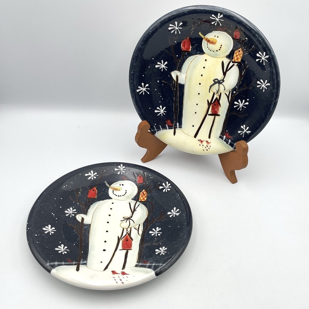 Vintage Certified International Twilight Snowman 2 Plates 8.25" Mary Beth Baxter